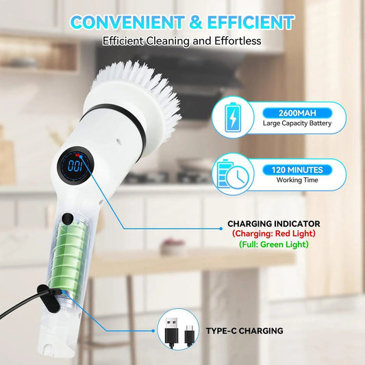 9 in 1 Electric Cleaning Brush LCD Digital Display Multi-Purpose
